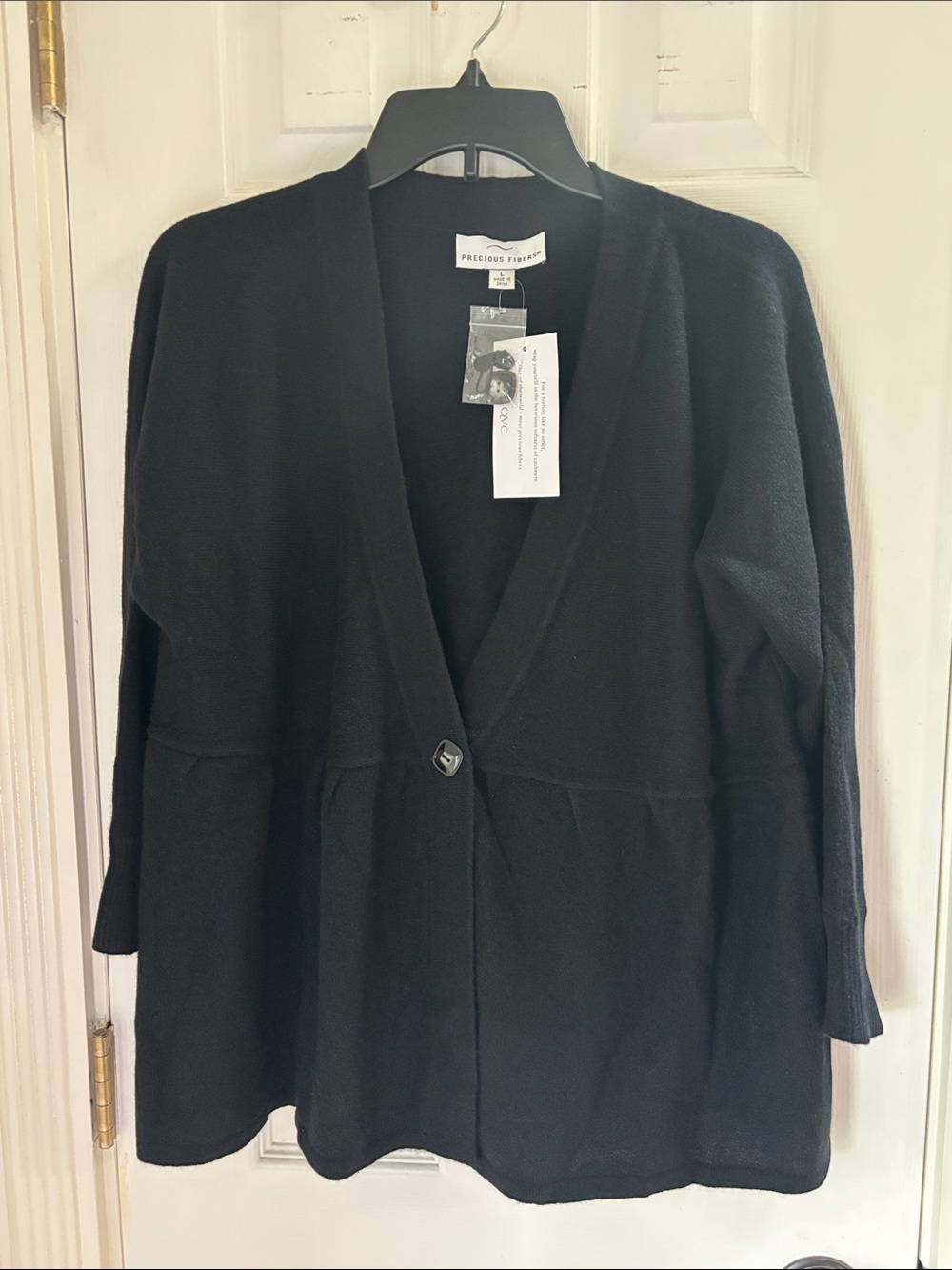 Cashmere Black V-Neck Button Peplum Cardigan